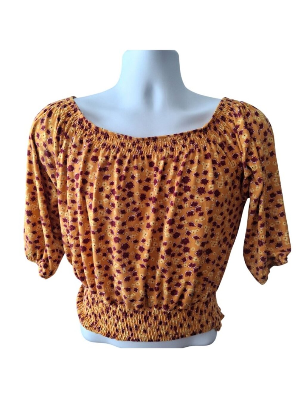 Rue21 Yellow Floral Smocked Off-Shoulder Top Womens Size M